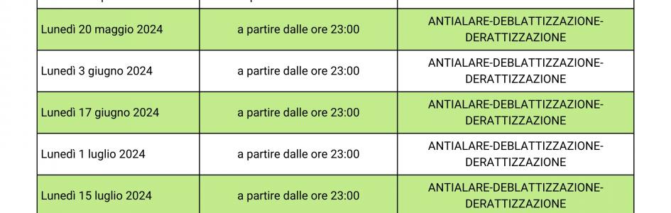 CALENDARIO DI INTERVENTI DI SANIFICAZIONE AMBIENTALE 2024 ALBEROBELLO