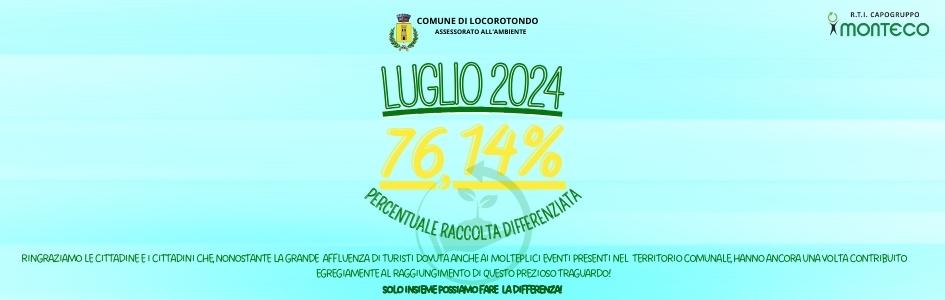 PERCENTUALE RACCOLTA DIFFERENZIATA LUGLIO 2024