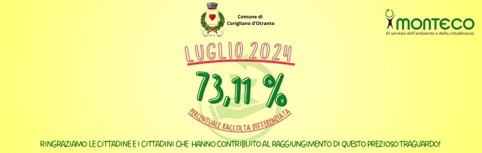 PERCENTUALE RACCOLTA DIFFERENZIATA LUGLIO 2024