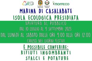 RIAPRE L'ISOLA ECOLOGICA PRESIDIATA NELLA MARINA DI CASALABATE Dal 10 Luglio al 9 Settembre 2023