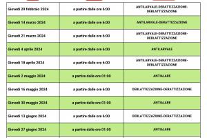 CALENDARIO INTERVENTI DI SANIFICAZIONE AMBIENTALE 2024 SALICE SALENTINO