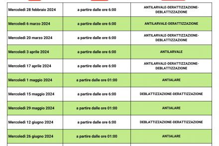 CALENDARIO INTERVENTI SANIFICAZIONE AMBIENTALE 2024 CAMPI SALENTINA